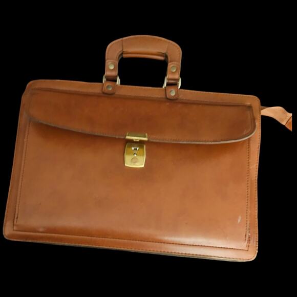Vintage Brown Leather Attaché Case Briefcase Slim Locking Hard Sided - Picture 3 of 6